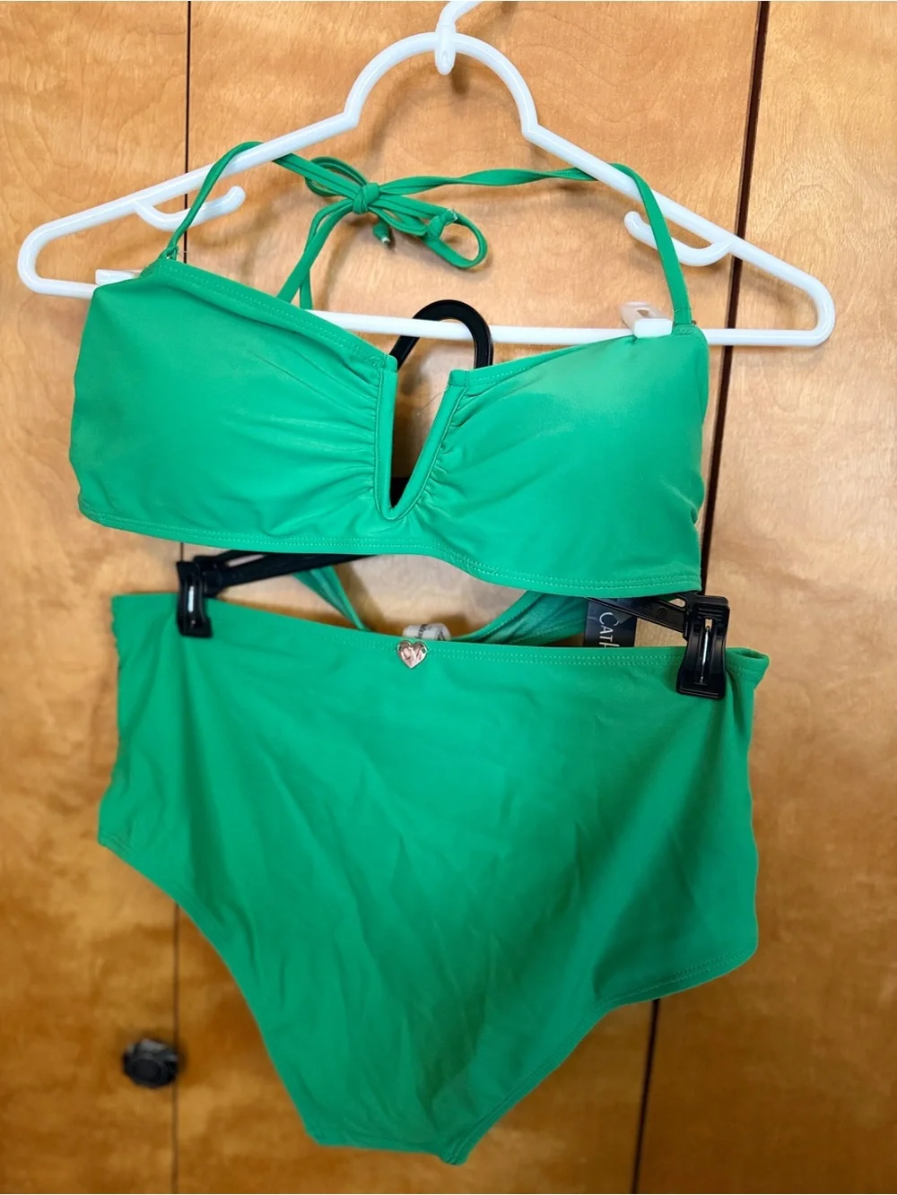 NWT - Catherine Malandrino Green Bandeau V-Notch High-Waist Bikini size medium